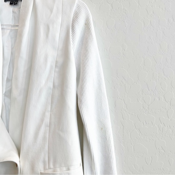 Vince Women's Drape Front Blazer Jacket Ribbed Knit Sleeves White One Button 0 - Picture 5 of 8